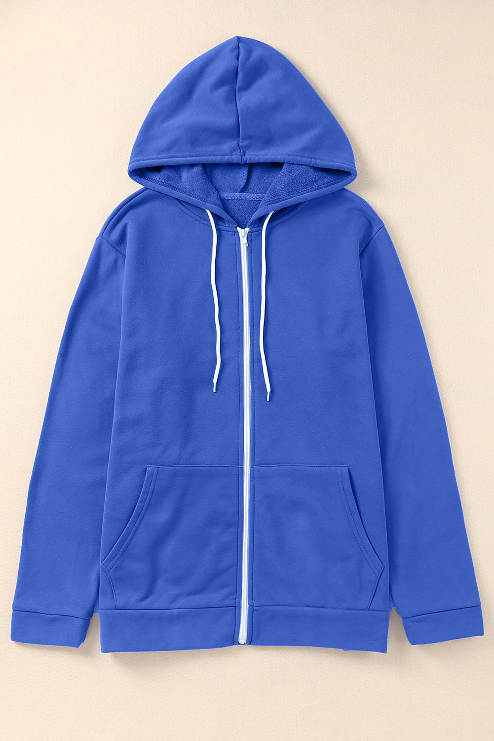 Plus Size Zip Up Hooded Jacket with Pocket